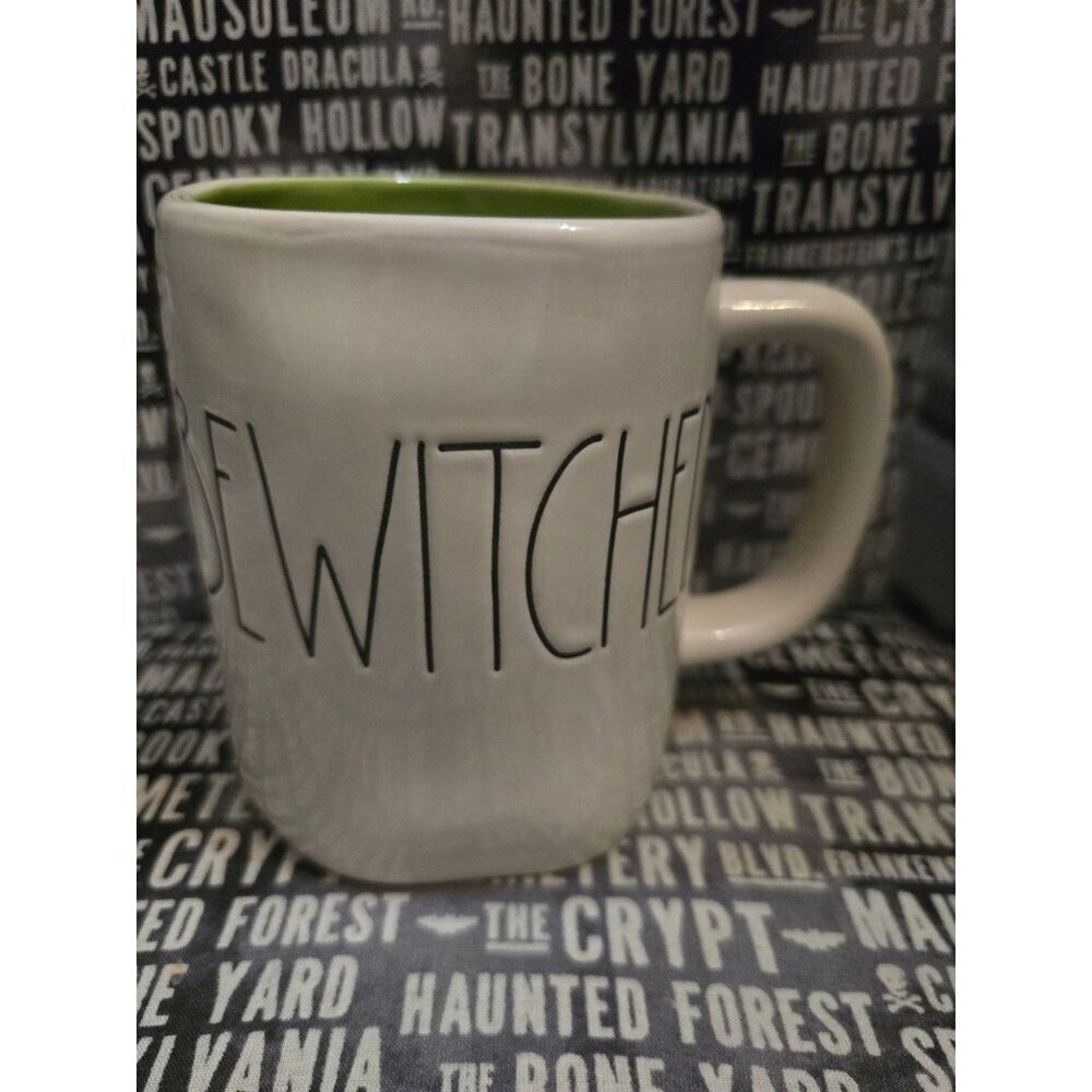 Rae Dunn Halloween Bewitched Coffee Mug Green Interior